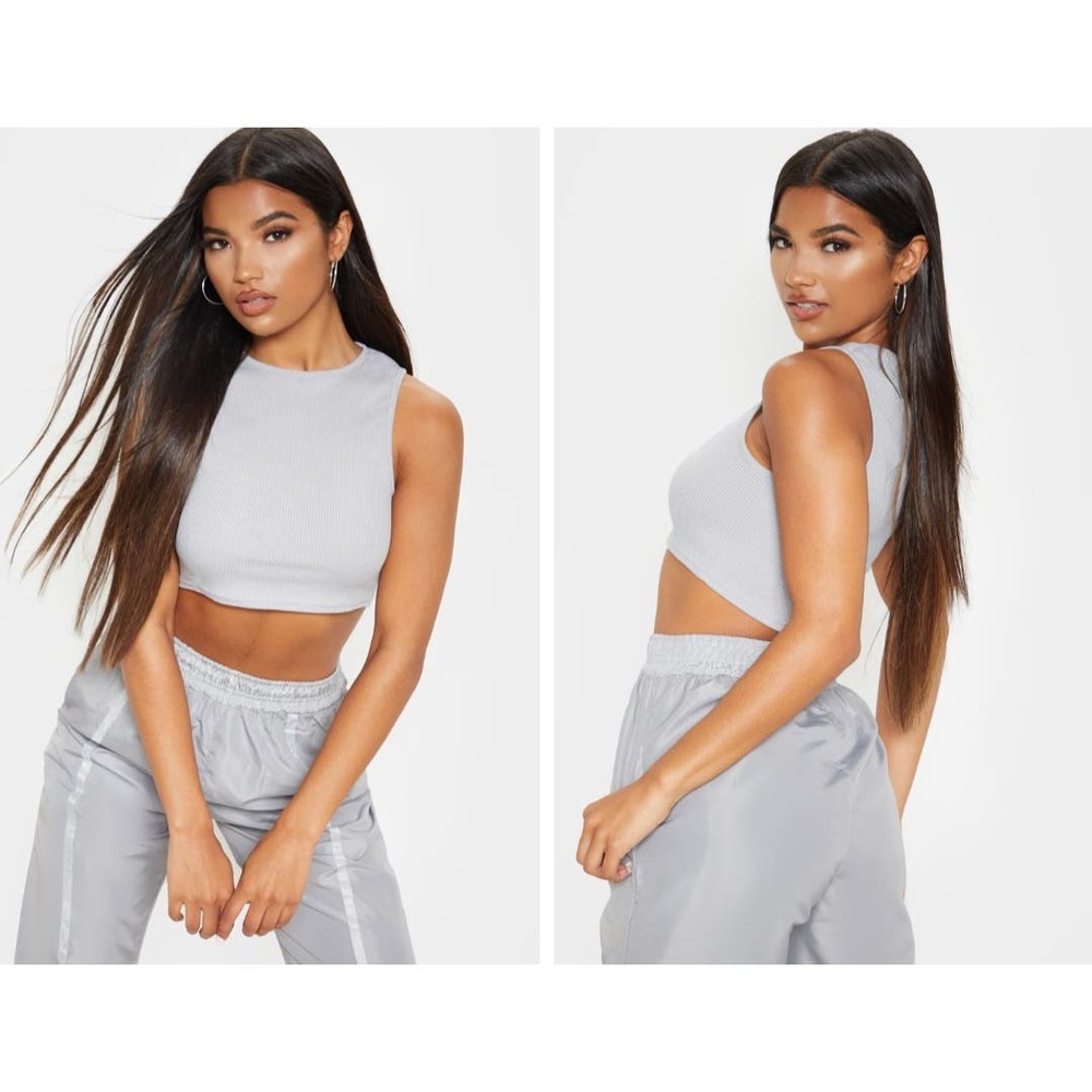 Pretty Little Thing NWT Grey ribbed crop tank woman's size 10